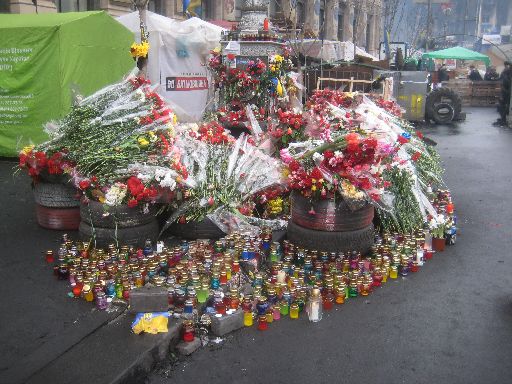 One of many, many Euromaidan memorials in Kyiv, this one actually by Maidan