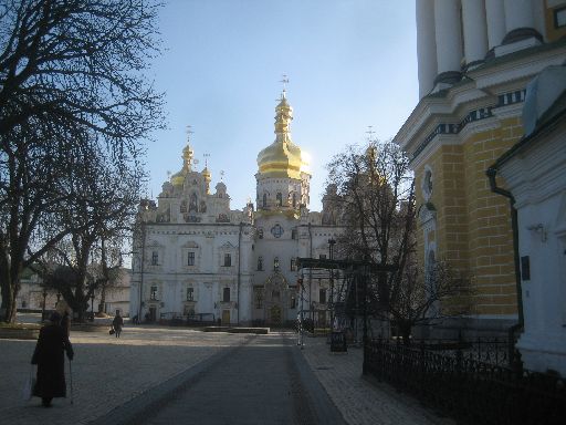 The Cathedral of the Dormition, with the Lavra belltower in the foreground in the foreground