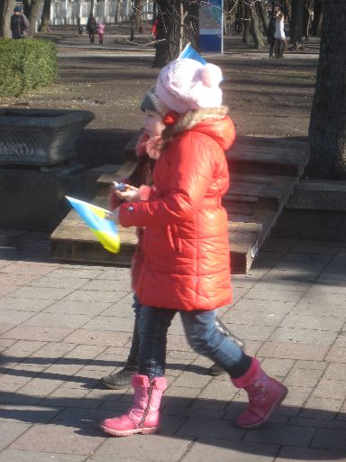 Patriotic young Ukrainians, just outside a park on a sunnier day