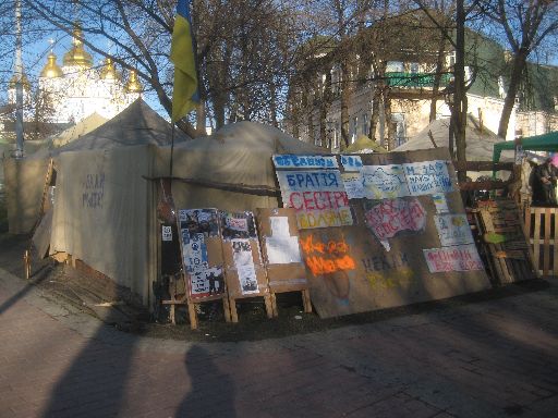 Euromaidan camp across the street from St. Michael's